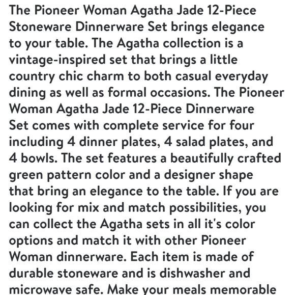 🎄 2025 12 Piece Pioneer Woman Agatha Jade Green Dinnerware Set - Picture 2 of 9